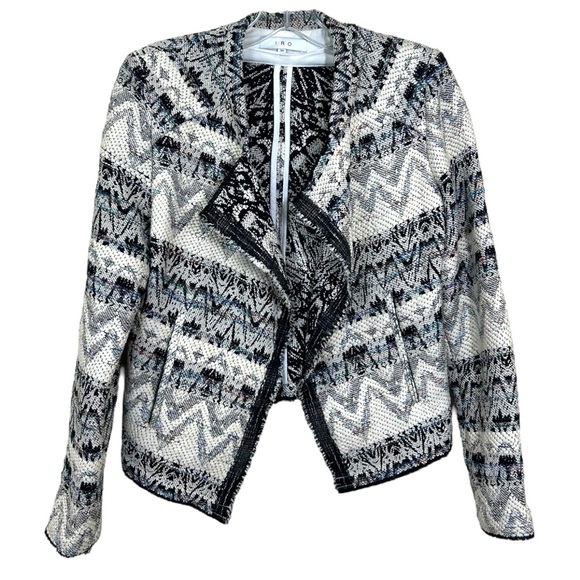 Iro - Women’s ‘Kroe’ Tweed Jacket, Tribal Chevron Print - White Size 36 FR 4 US - Picture 5 of 17